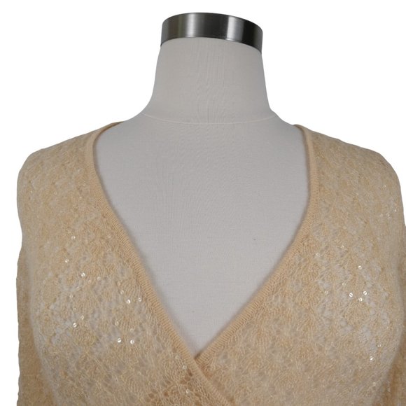 The Limited Womens S Kid Mohair Blend Beige Sheer Low V Cut Lightweight Sweater - Picture 4 of 10